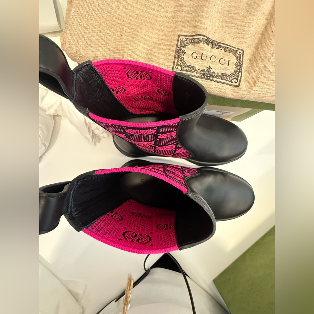 Gucci Dali Soft GG Pink Supreme Technical Jersey Marmont Ankle Boots, Sz 36 NWB - Picture 9 of 14